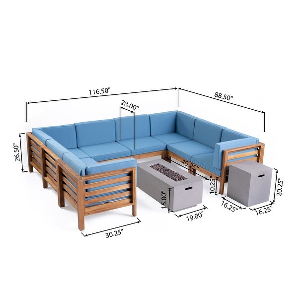 Oana Outdoor Ushaped 8seat Acacia Sectional Sofa Set w/ Fire Pit by Christopher Knight Home