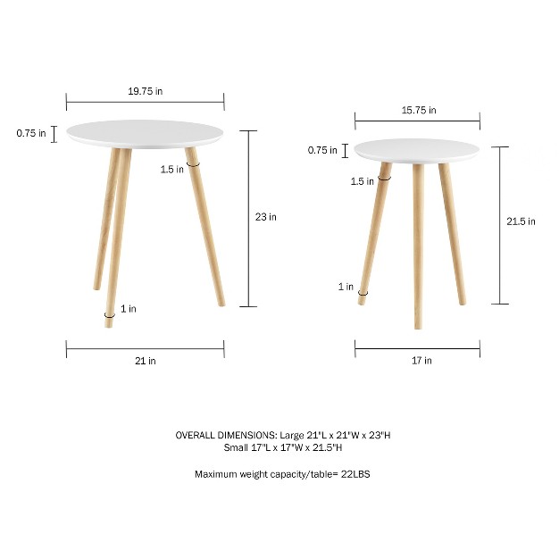 Hastings Home Nesting End Tables Mid century Modern Wood Accent Table With Circular Top Set Of 2 White natural