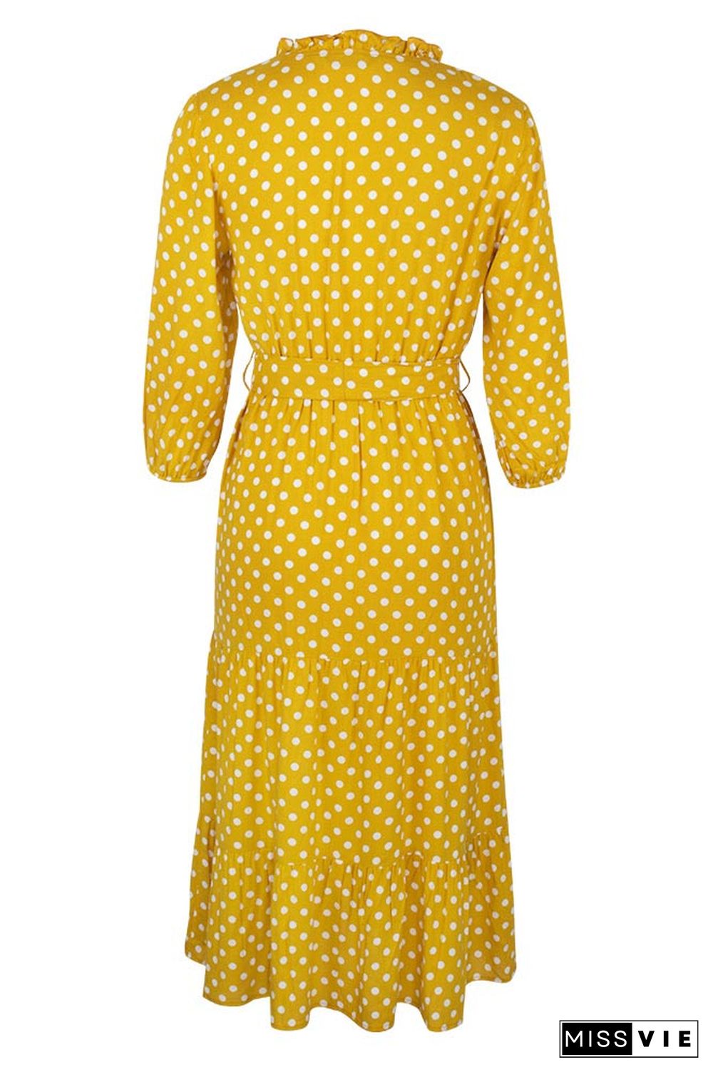 Classic Polka Dot Printed Gathered Waist  Midi Dress