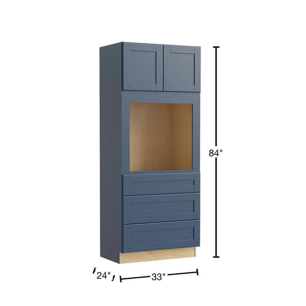 Home Decorators Collection Washington Vessel Blue Plywood Shaker Stock Assembled Single Oven Kitchen Cabinet Universal 33 in. x 84 in. x 24 in. OC332484U-WVB