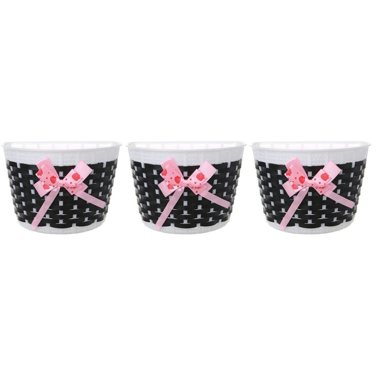 HOMEMAXS 3pcs Lovely Bike Basket Outdoor Knitted Bowknot Front Basket For Children Girl - Size S(Black)