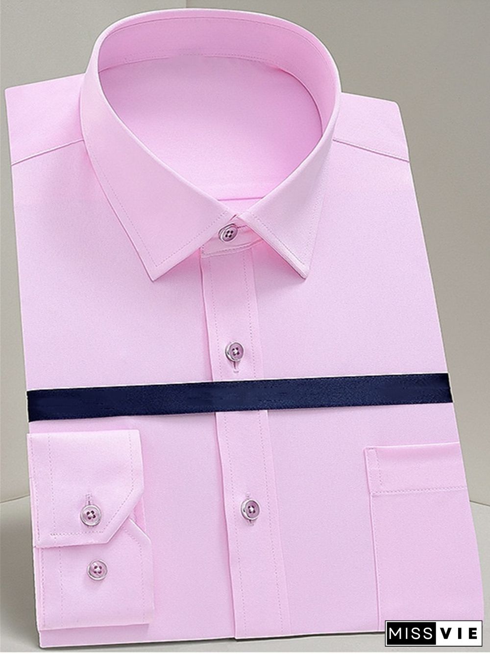 Men's Dress Shirt Light Pink Black White Long Sleeve Plain Turndown Spring & Fall Wedding Office / Career Clothing Apparel