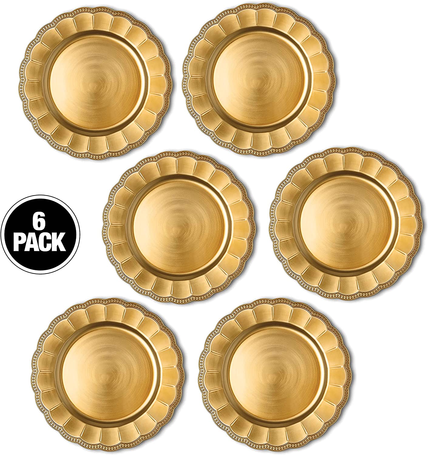 Sunflower Gold Charger Plates， 13” Elegant Chargers， Set of 6， Hand Finished (Finish May Vary) Sunflower Gold Chargers for Dinner Plates and Bowls， Perfect for Weddings， Parties