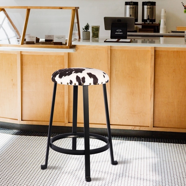 24 inch Backless Metal Bar Stool，Cow print Stool for Kicthen Bar-2 Pack