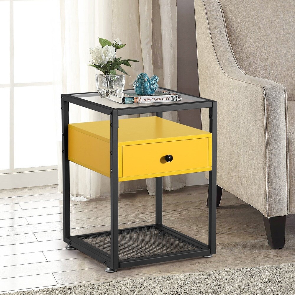 VECELO Modern 1  Drawer Nightstands with Tempered Glass Top