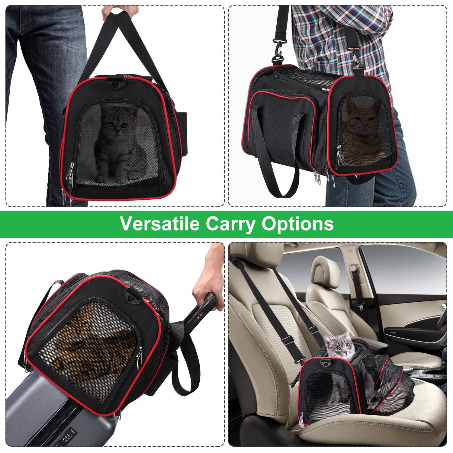 TSA Airline Approved Soft Sided Pet Carrier， 2-Way Expandable Collapsible Cat Carrier Dog Travel Carrier for Small Middle Cats Dogs Puppy