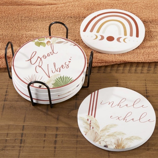 Kate Aspen Boho Ceramic Coaster With Holder set Of 6 23251na