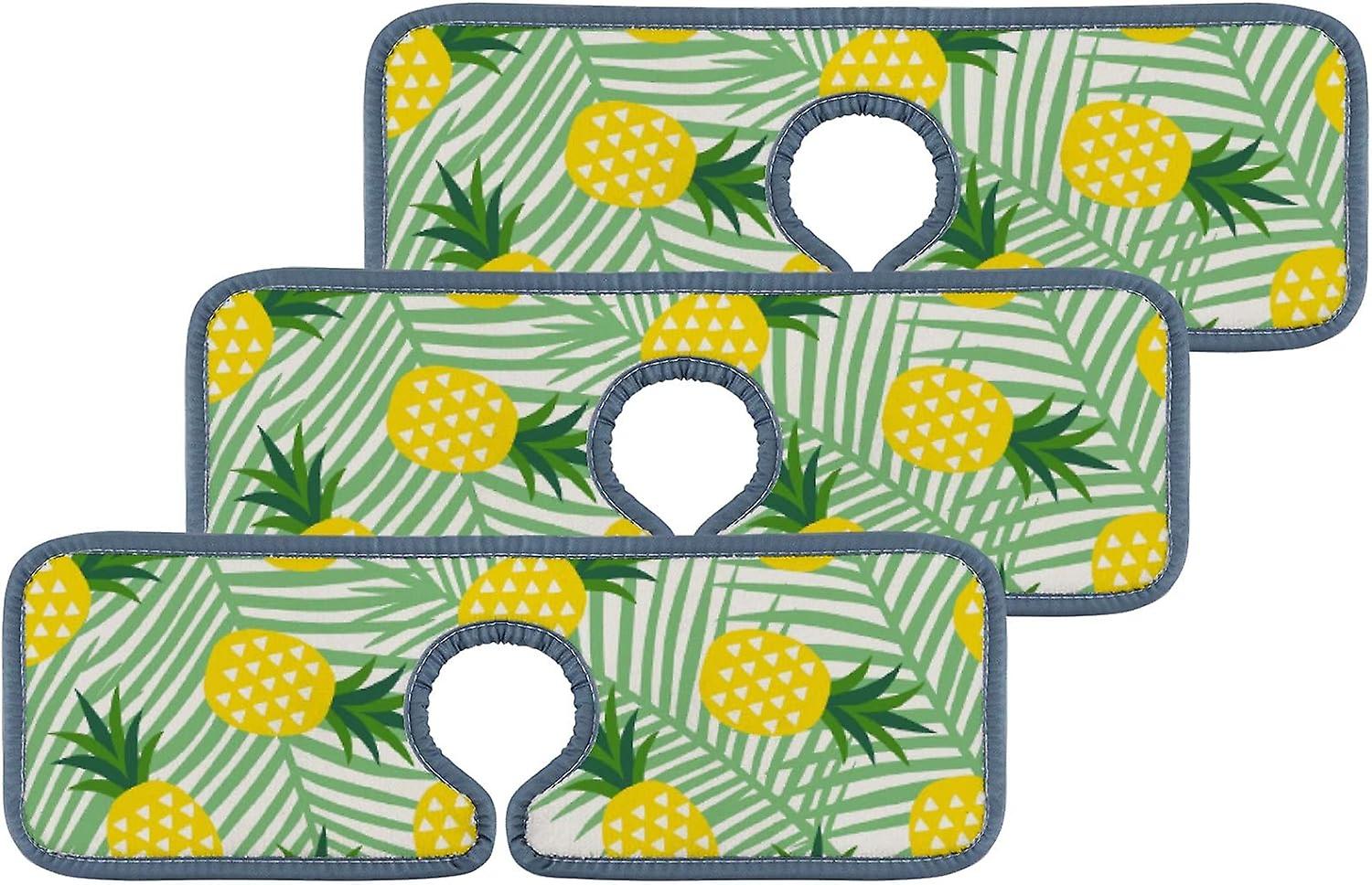 Faucet Absorbent Mat 3 Pcs Pineapples Leaves Kitchen Faucet Splash Catcher Washable Counter Drying Pads Behind Faucet For Kitchen Bathroom