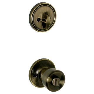 ESSENTIALS by Schlage Brill Antique Brass Single Cylinder Deadbolt and Keyed Entry Door Knob Combo Pack VC60 V BRL 609