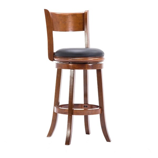 Pal 29 Inch Swivel Bar Stool， Solid Wood， Bonded Leather， Walnut Brown - 19.5 L x 18 W x 43.5 H