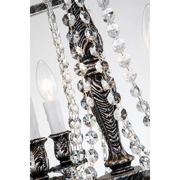 Alena 4-Light Crystal Foyer Lantern Chandelier Antique Black - 24