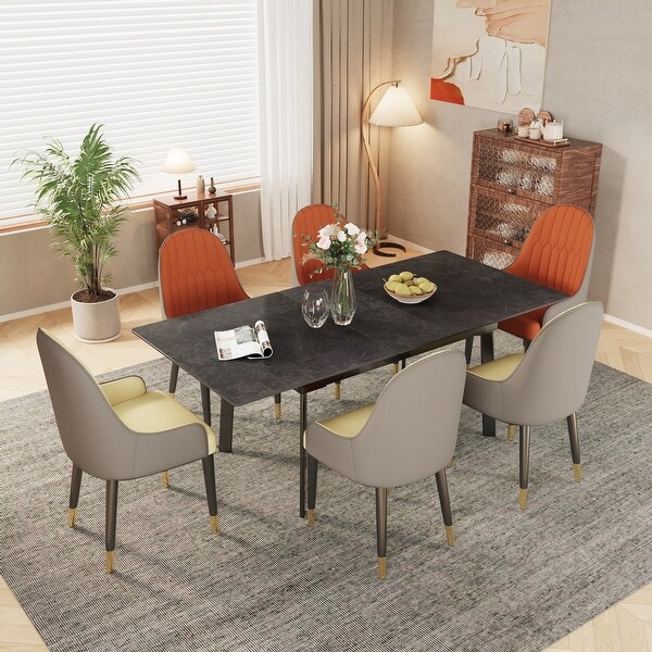 Large Extendable Kitchen Slate Dining Table Rectangular and Metal Legs