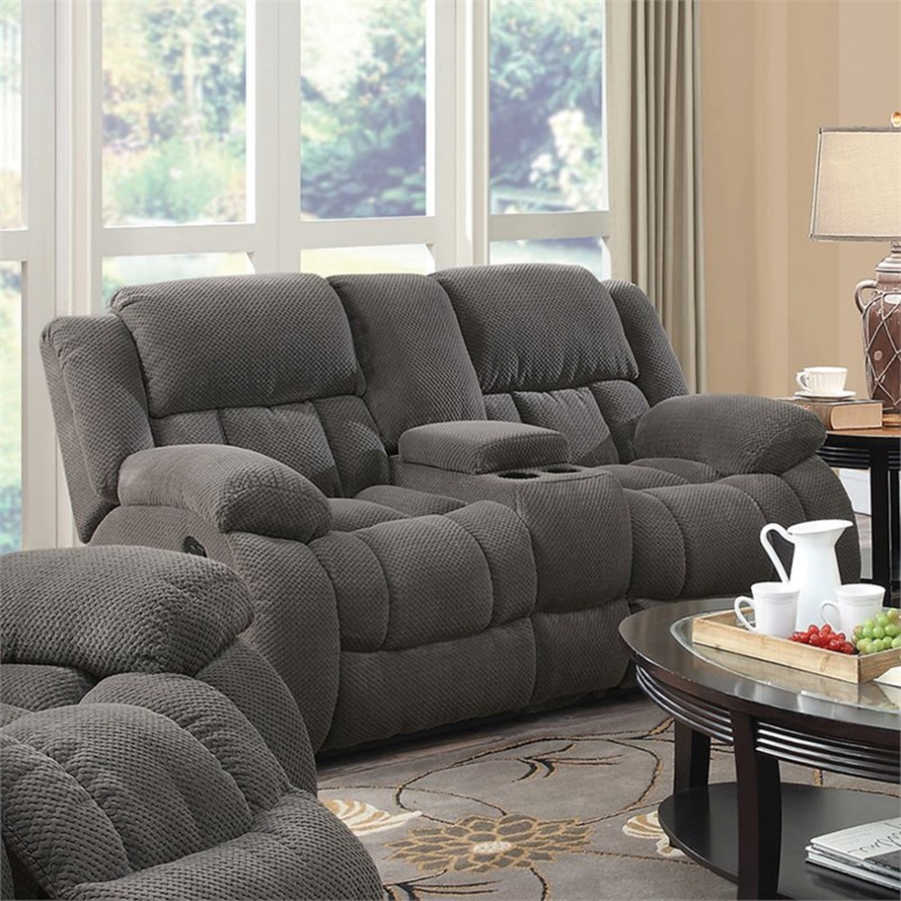 Coaster Weissman Fabric Motion Loveseat with Console in Gray   Transitional   Loveseats   by Homesquare  Houzz