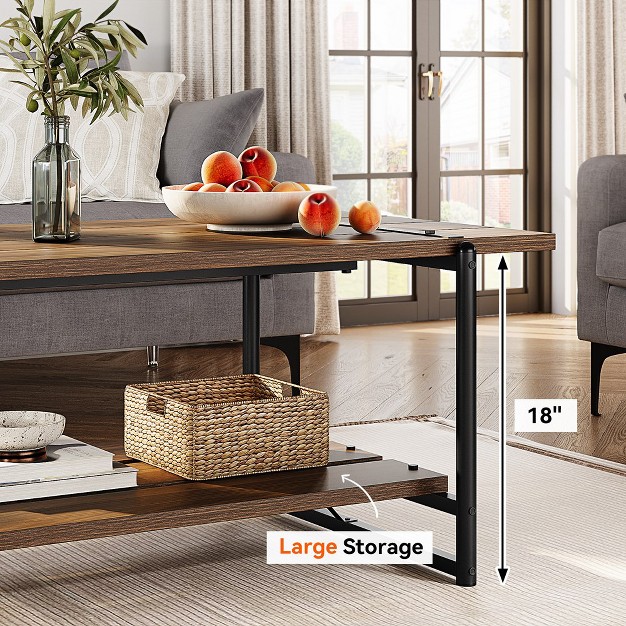 Trinity 2 tier Farmhouse 41 x27 x27 Large Gray Wood Coffee Table With Storage Shelf For Home Office