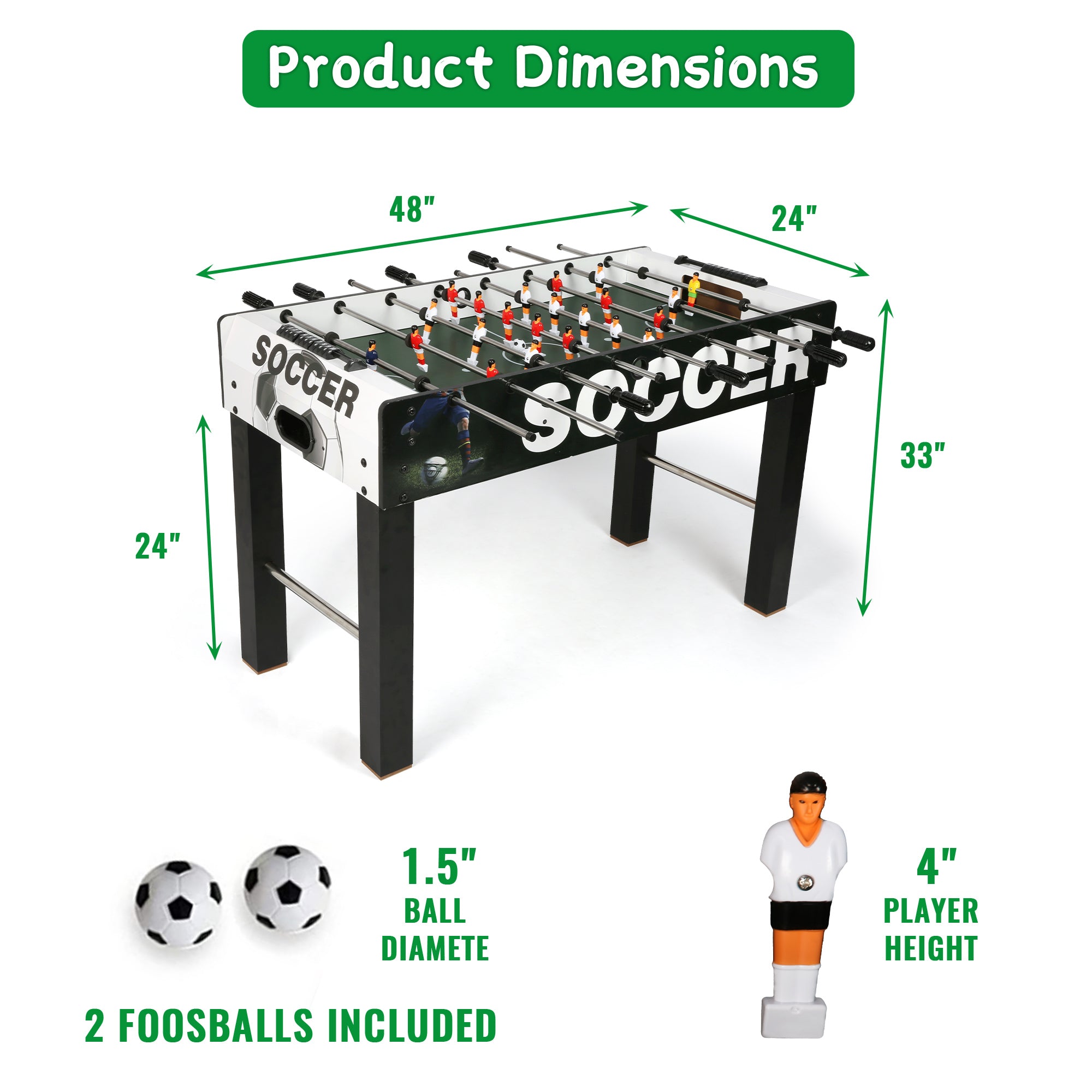 KARMAS PRODUCT 48 inch Foosball Table Game,Competition Sized Wooden Soccer Games Table for Adults,Kids, Families- Game Rooms Arcades Pub Bars Parties,Black