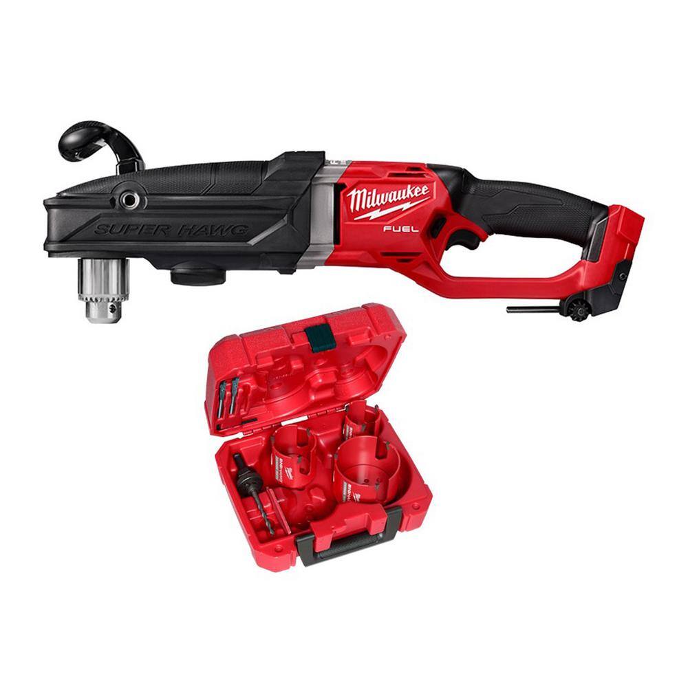 MW M18 FUEL 18-Volt Li-Ion Brushless Cordless GEN 2 Super Hawg 12 in. Right Angle Drill with Carbide Hole Saw Kit (7pc) 2809-20-49-56-9280