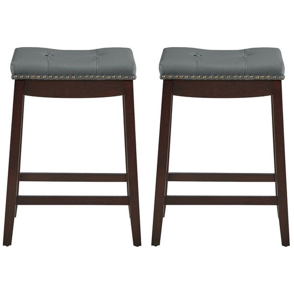 Gymax Set of 2 Nailhead Saddle Bar Stools 24'' Counter Stools Brown - See Details