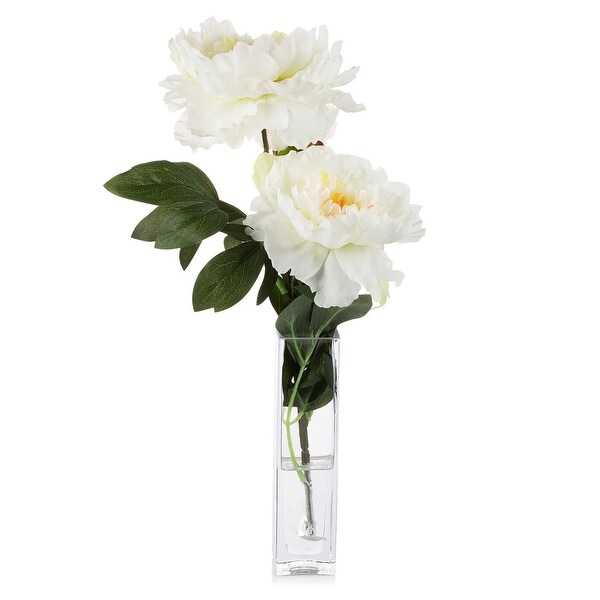 Enova Home Artificial Silk Peony Flower in Clear Glass Vase Large Peony Flower with Vase For Home Office Decoration