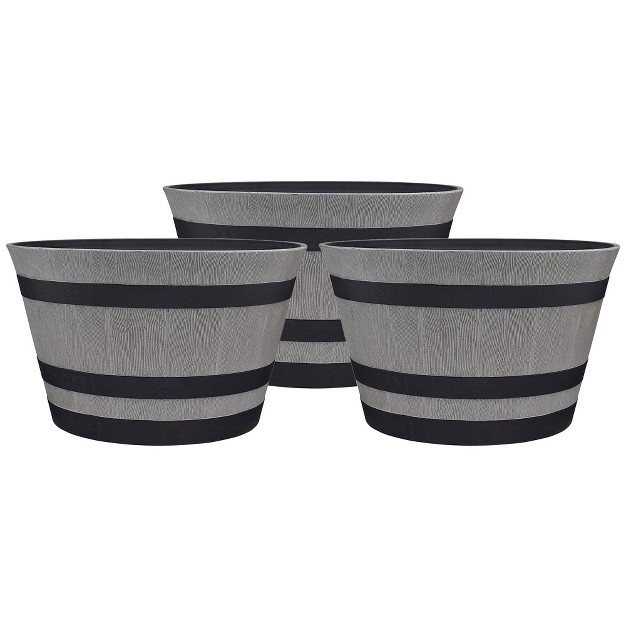 Southern Patio Hdr-055457 Resin Whiskey Barrel Indoor Outdoor Garden Planter Pot For Vegetables， Trees， Plants， And Flowers， Gray (3 Pack)