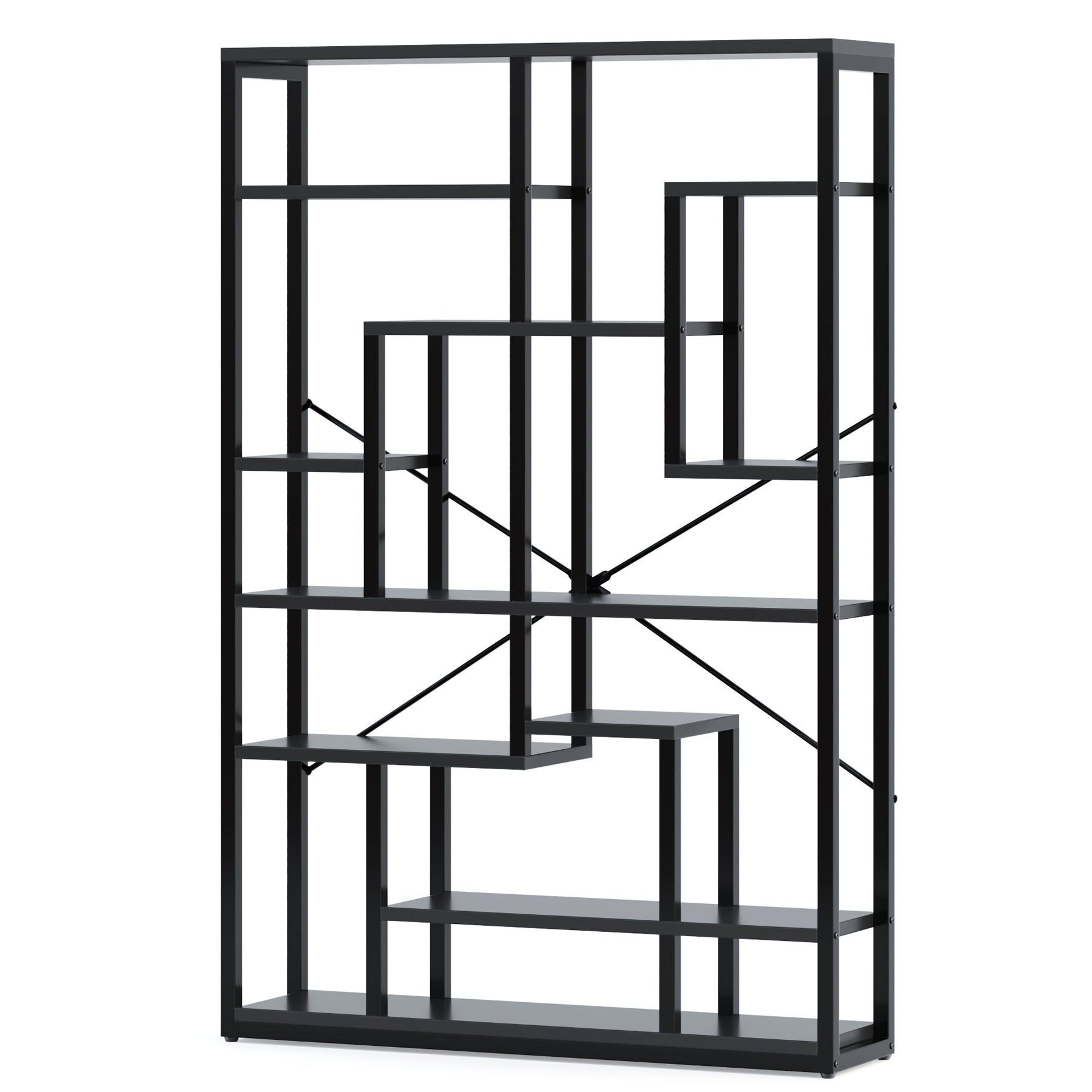 70.87 Bookshelf, Black Standing Shelf Bookcase Storage Rack