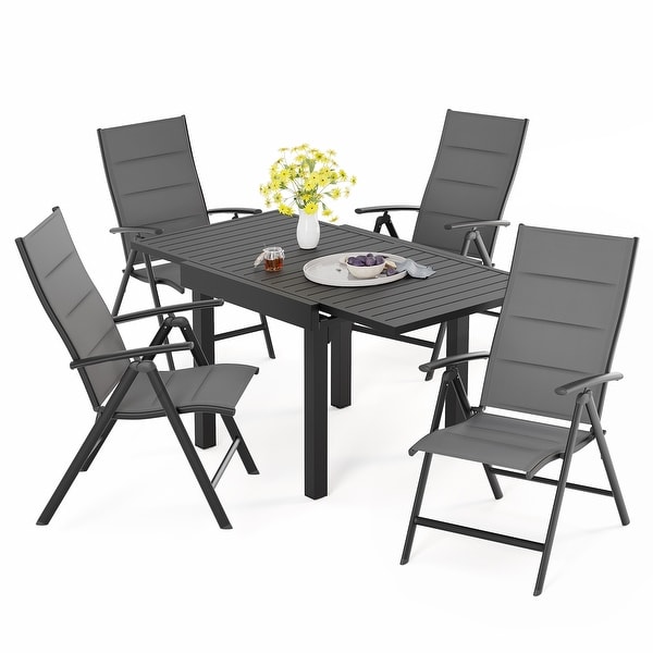 3/5/7 Pieces Patio Dining Set，Aluminum Expandable Table，Folding Padded Adjustable Chair