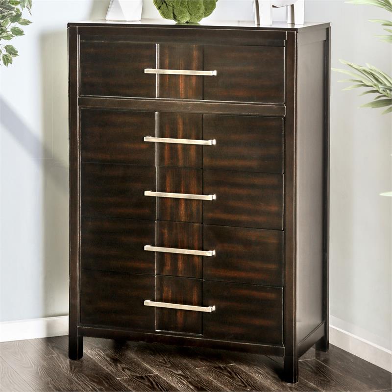 Furniture of America Vela Transitional Solid Wood 5-Drawer Chest in Espresso