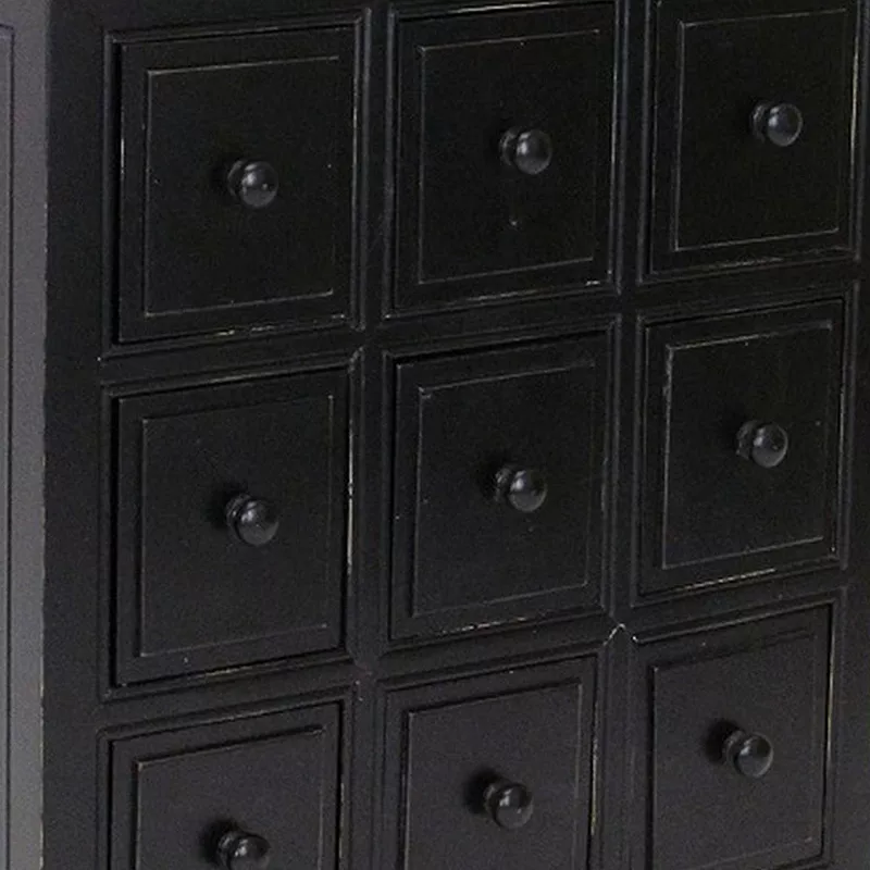 CD Chest with 9 Small Drawers and Round Knobs， Antique Black