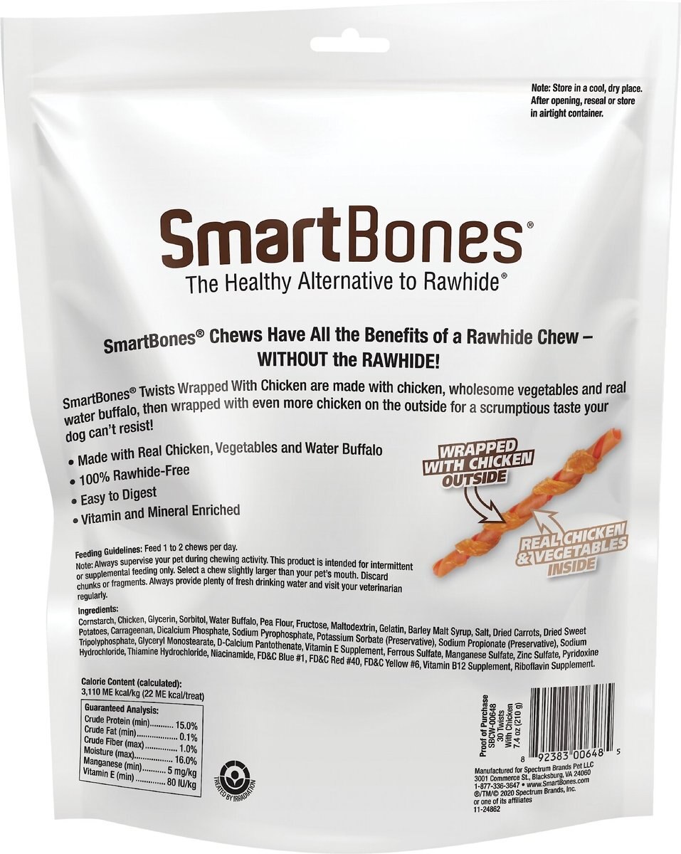 SmartBones Twists Wrapped Chicken Dog Treats， 30 count