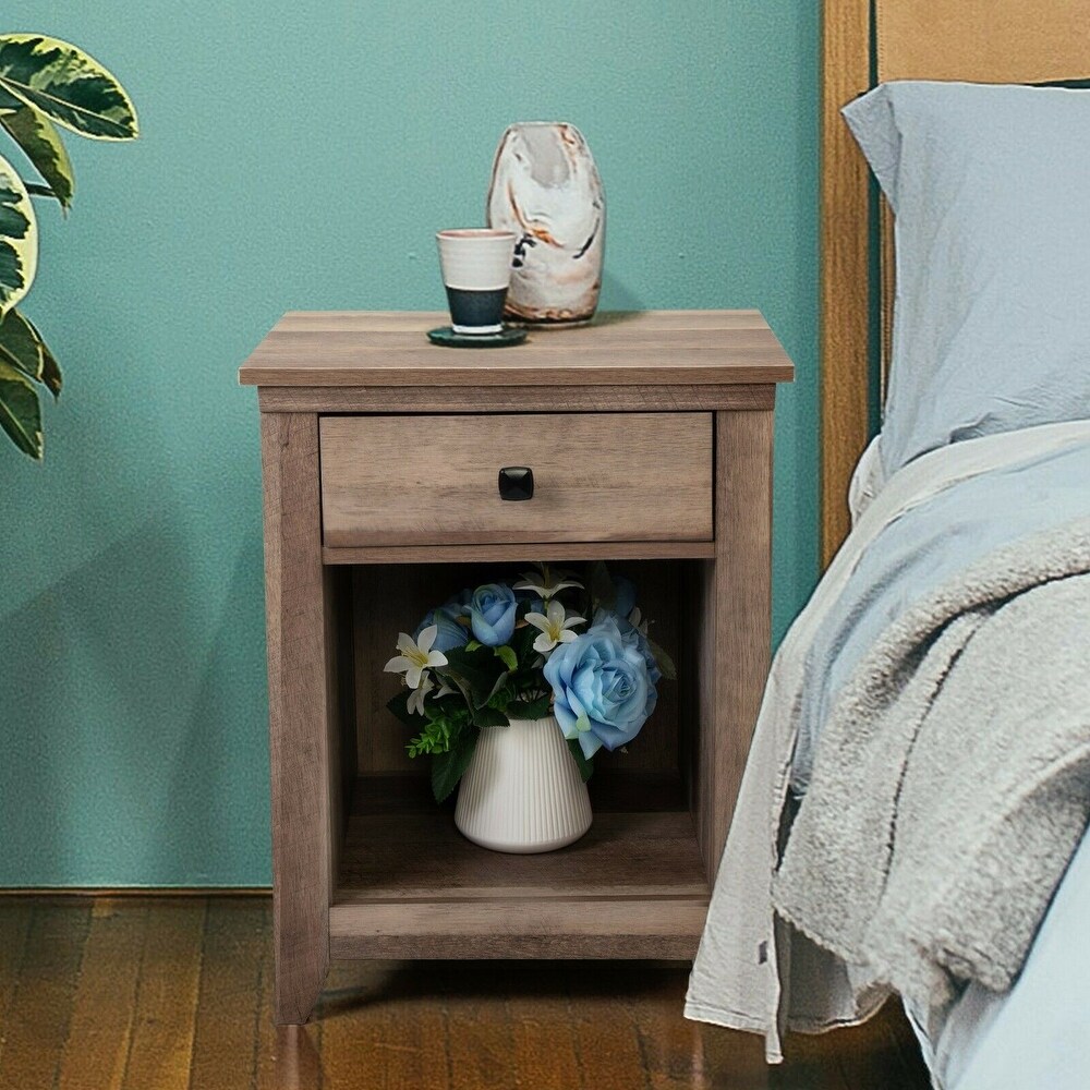 Vintage Wooden Nightstand Bedside Table with Drawer and Shelf