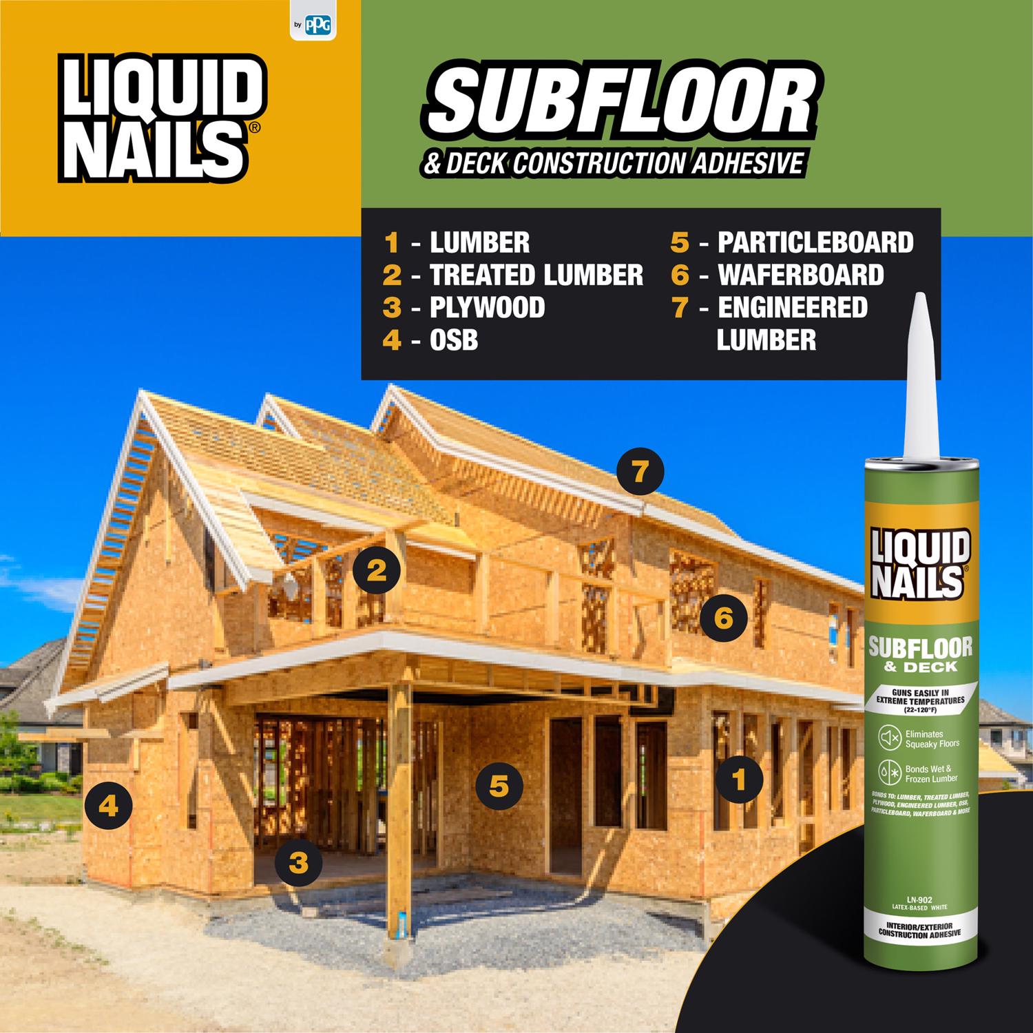 Liquid Nails Subfloor \u0026 Deck Acrylic Latex Construction Adhesive 10 oz