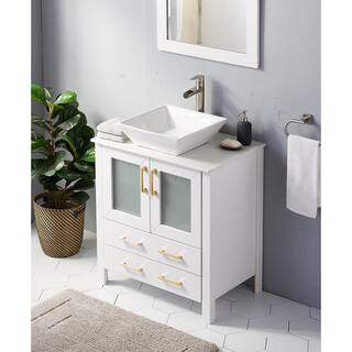 VC CUCINE 30 in. W x 18.5 in. D x 31 in. H Modern Bathroom Vanity in White with White Ceramic Single Top with Vessel Sink in White US02BPVC-MZ-J401