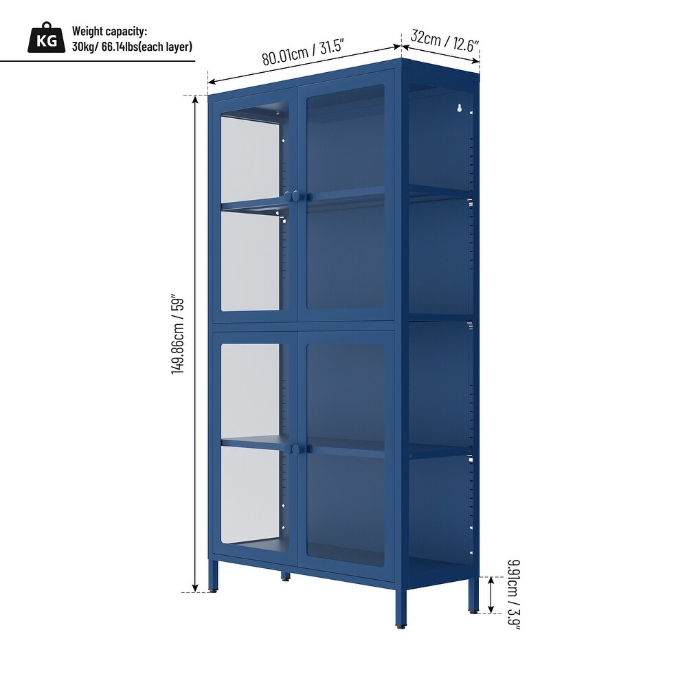 Blue 4 Storage Cabinet w/ Adjustable Shelves Sideboard Bookshelf