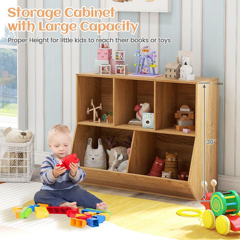 5 Cube Wooden Kids Toy Storage Organizer with Anti-Tipping Kits