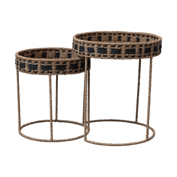 Braided Bankuan and Abaca Rope Nesting Tables， Set of 2 - 45% Bankuan， 30% Abaca， 15% Rattan， 10% Iron