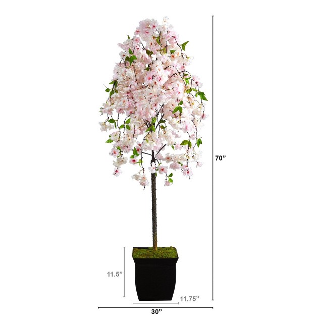 Nearly Natural 70-in Cherry Blossom Artificial Tree In Black Metal Planter