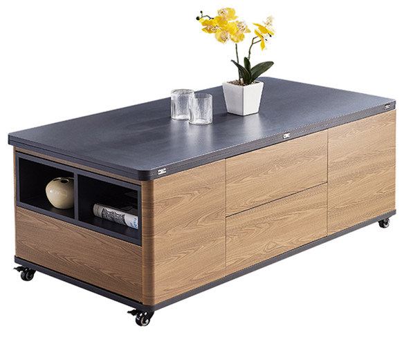 Lift Top Coffee Table Multi Functional Table With 3 Drawers  Walnut/Black   Transitional   Coffee Tables   by Homary International Limited  Houzz