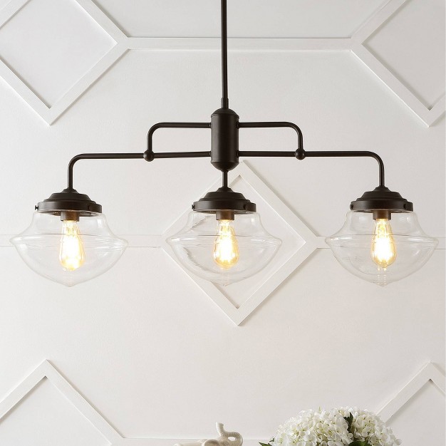 3 light Avery Industrial Farmhouse Rustic Iron glass Led Pendant Oil Rubbed Bronze clear Jonathan Y