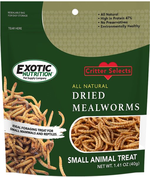 Exotic Nutrition Critter Selects Dried Mealworm Small Pet Treat， 1.41-oz bag