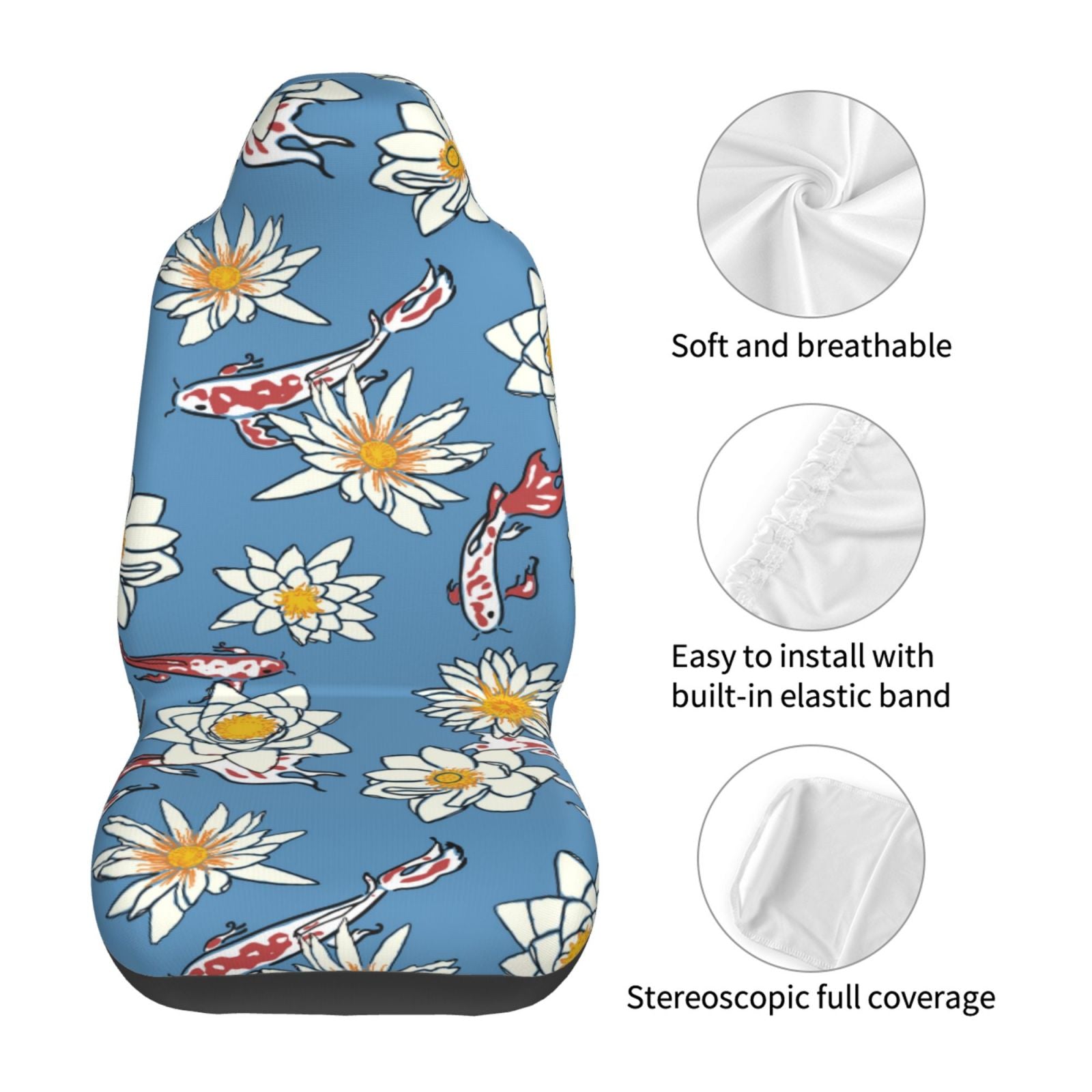 TEQUAN Front Seat Covers， Japanese Koi Pattern 2 Piece Car Seat Cover Fit Most Car SUV Truck Van