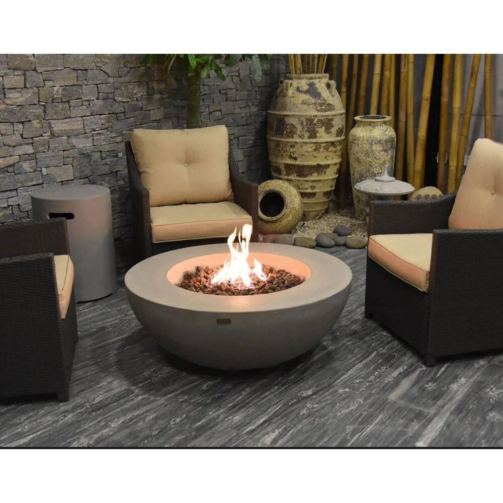 ENVELOR:Envelor Elementi Lunar 42 in. x 42 in. Round Concrete Stainless Steel Propane Burner Fire Pit Bowl with Lava Rock ENV-OFG101-LP