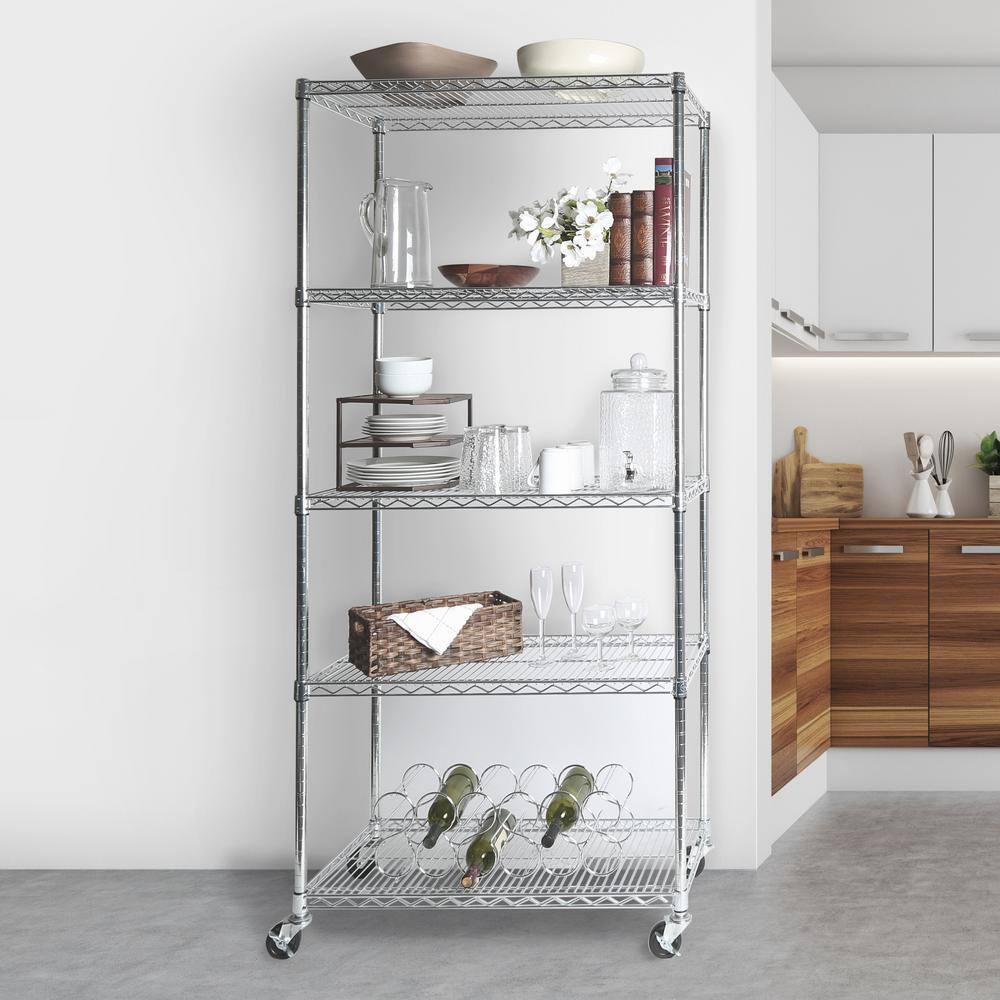 Seville Classics UltraDurable Silver 5-Tier NSF-Certified Wire Steel Garage Storage Shelving (36 in. W x 18 in. D x 75 in. H) WEB690