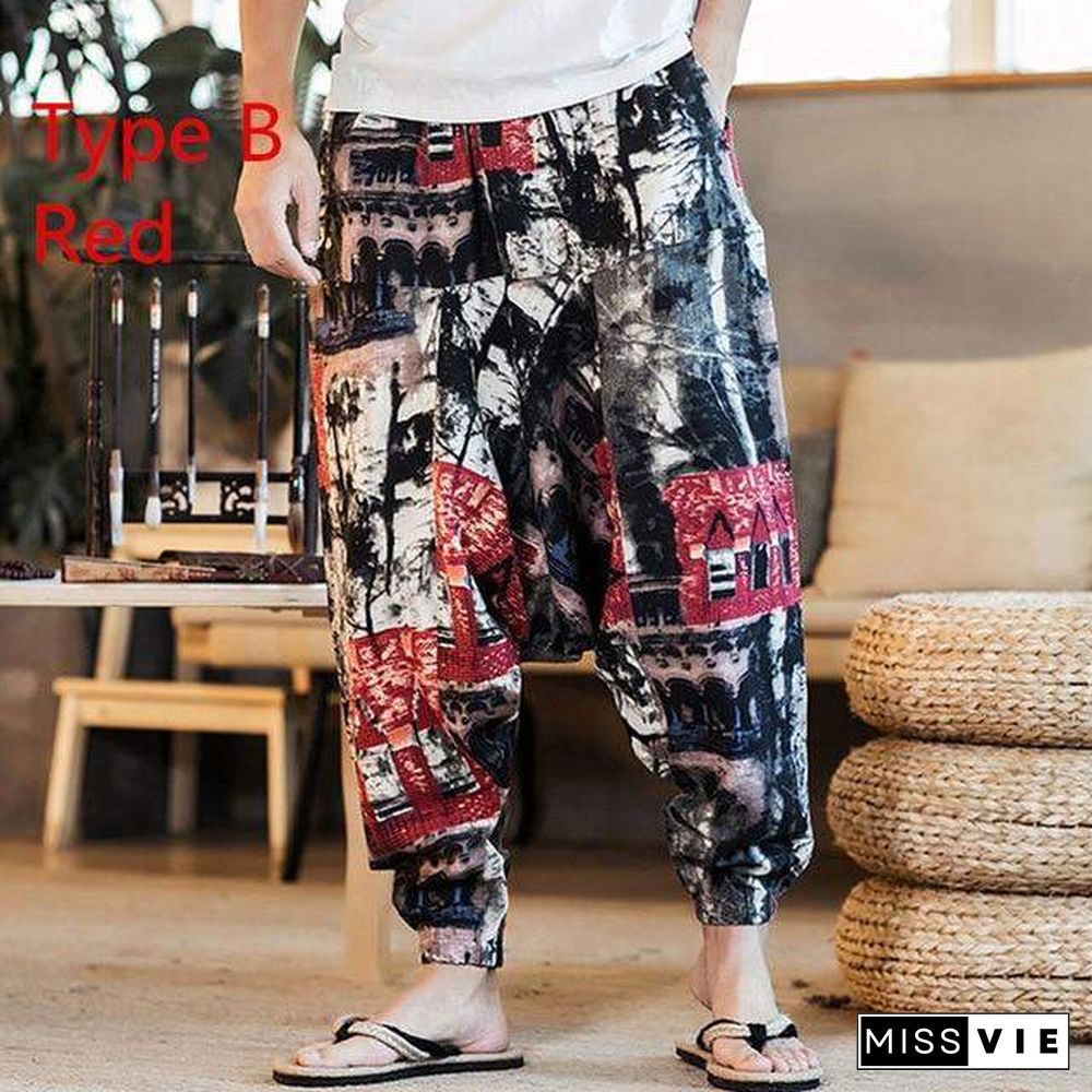 Baggy Cotton Linen Harem Pants Men Hip-hop Women Plus Size Wide Leg Trousers Casual Vintage Long Pants Pantalones Hombre