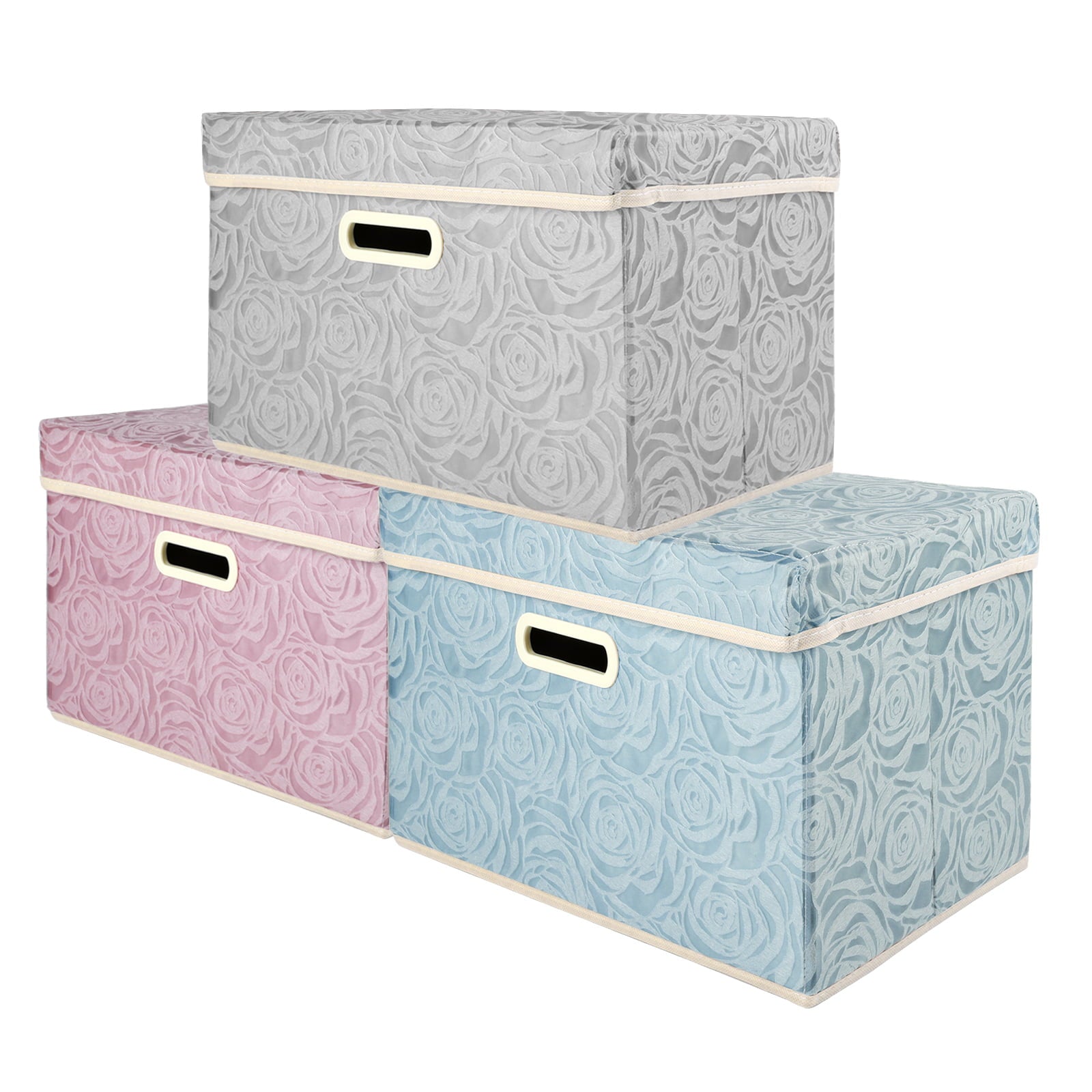 Collapsible Storage Bins with Lids Fabric Decorative Storage Boxes Cubes Organizer Containers Baskets