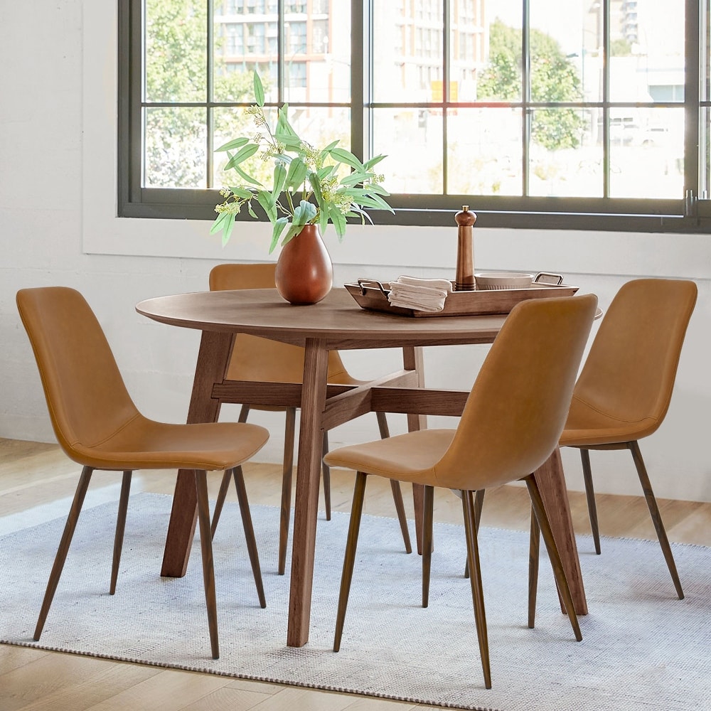 Faux Leather Dining Chairs with Walnut Legs (Set of 4)