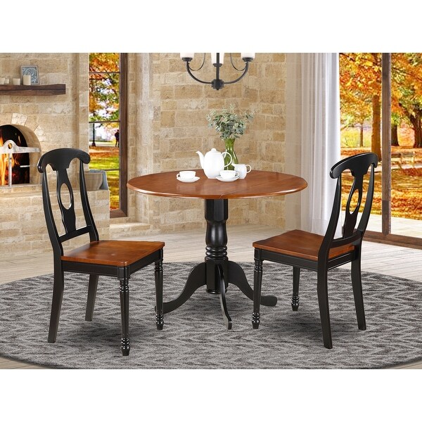 3 Pieces Dining Set - Pedestal Dining Table and 2 Napoleon Back Kitchen Chairs- Two Tone Black and Cherry Finish