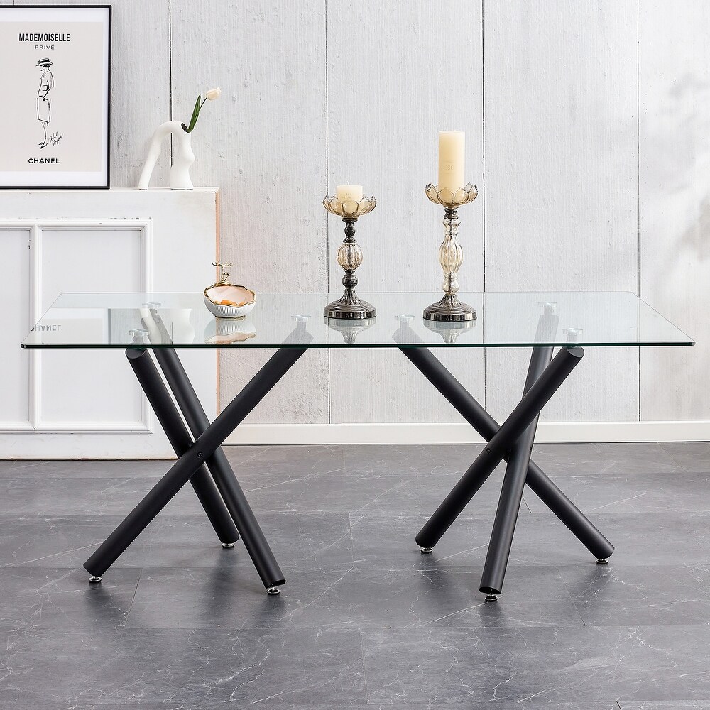 Large Modern Minimalist Rectangular Glass Dining Table   N/A