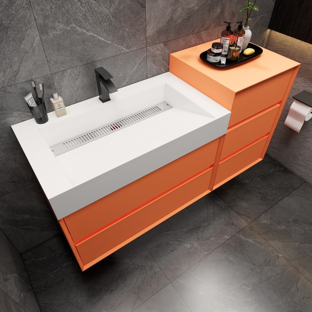 Kube 44'' Coffee Wood Wall Mounted Nano Bath Vanity with Reinforced Acrylic Sink