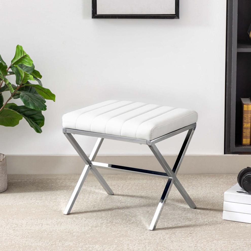 Channel Tufted Faux Leather X Bench   Contemporary   Vanity Stools And Benches   by Duhome inc  Houzz