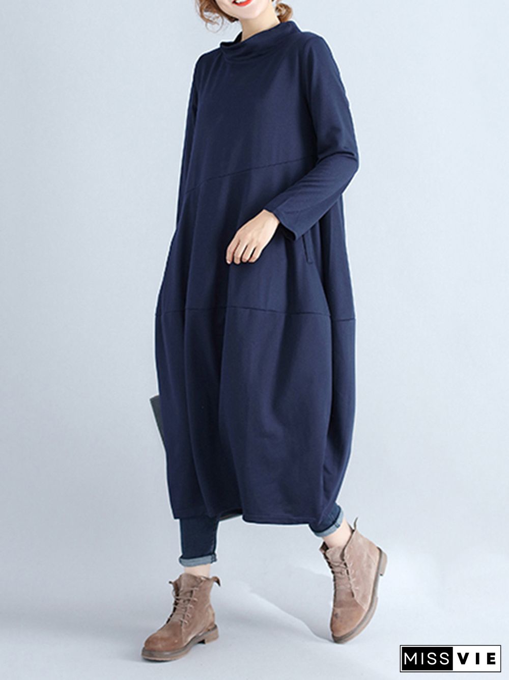 Casual Loose Plus Size Solid Color Hooded Midi Dresses