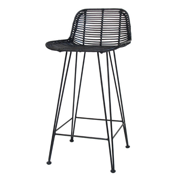 Rattan counter bar stool - black